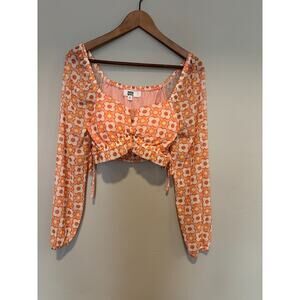 Madden Retro Babydoll 70s Crop Top Womens Size XS Floral Festival Boho Hippie